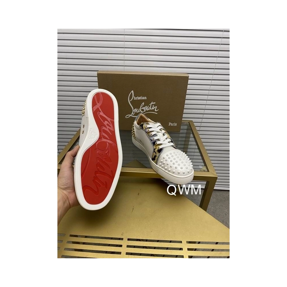 Fake Christian Louboutin Seavaste 2 Orlato Flat Sneakers Mesh and Calfskin White Gold
