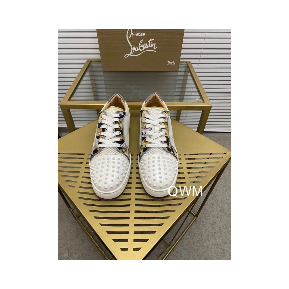 Fake Christian Louboutin Seavaste 2 Orlato Flat Sneakers Mesh and Calfskin White Gold