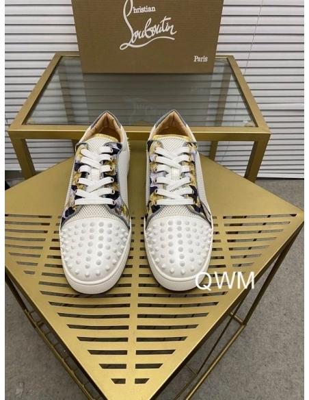 Fake Christian Louboutin Seavaste 2 Orlato Flat Sneakers Mesh and Calfskin White Gold