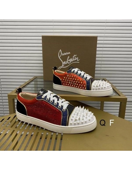 Replica Christian Louboutin Louis Spikes Sneakers Suede And Leather Strass Multicolor
