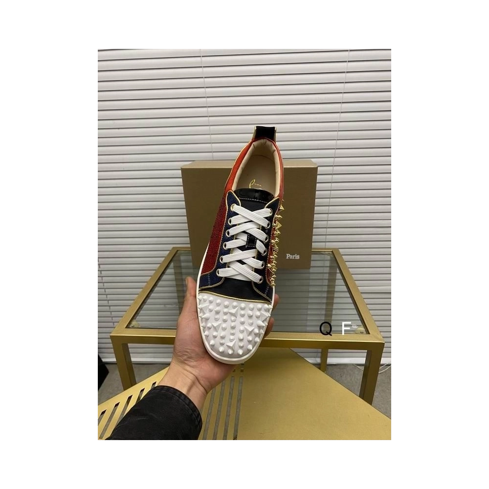 Replica Christian Louboutin Louis Spikes Sneakers Suede And Leather Strass Multicolor