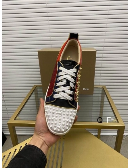 Replica Christian Louboutin Louis Spikes Sneakers Suede And Leather Strass Multicolor