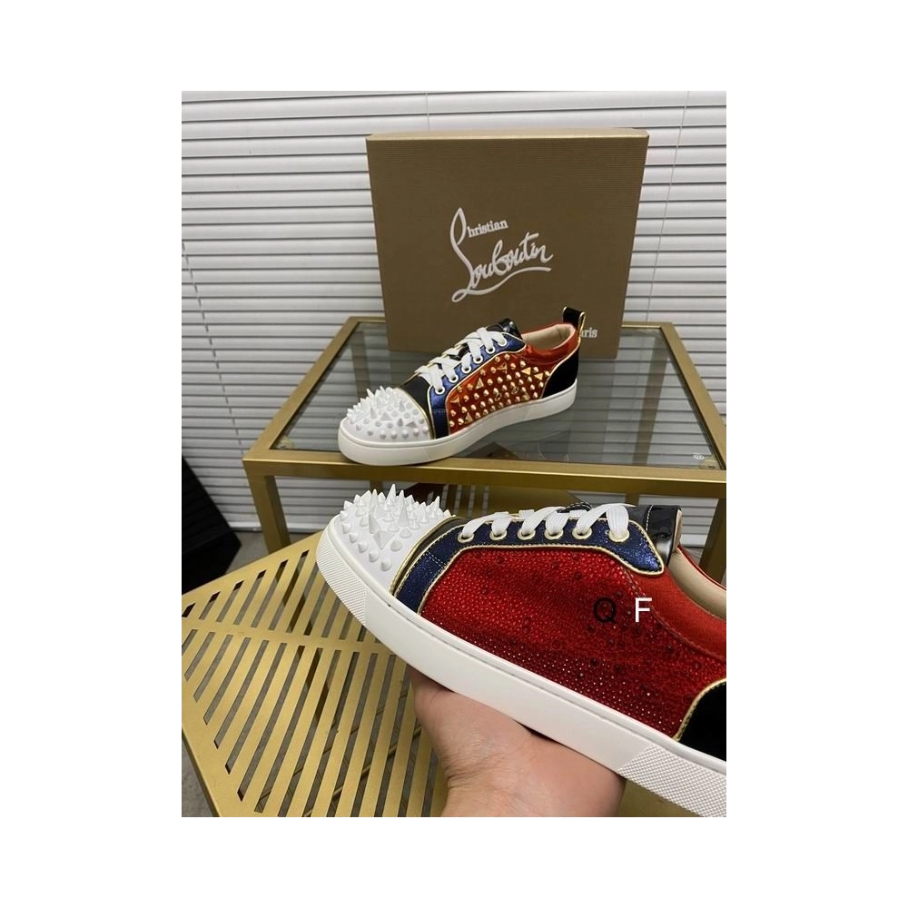 Replica Christian Louboutin Louis Spikes Sneakers Suede And Leather Strass Multicolor