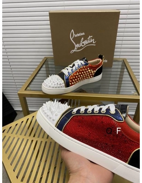 Replica Christian Louboutin Louis Spikes Sneakers Suede And Leather Strass Multicolor