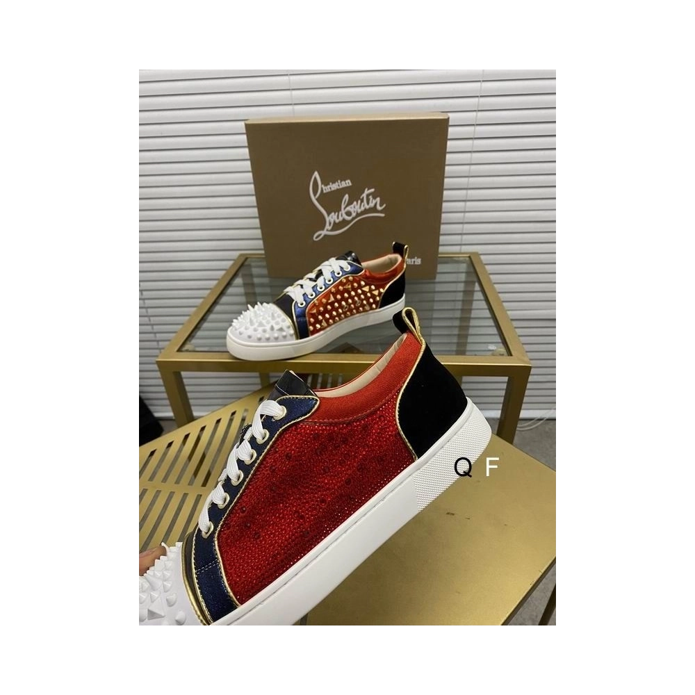 Replica Christian Louboutin Louis Spikes Sneakers Suede And Leather Strass Multicolor