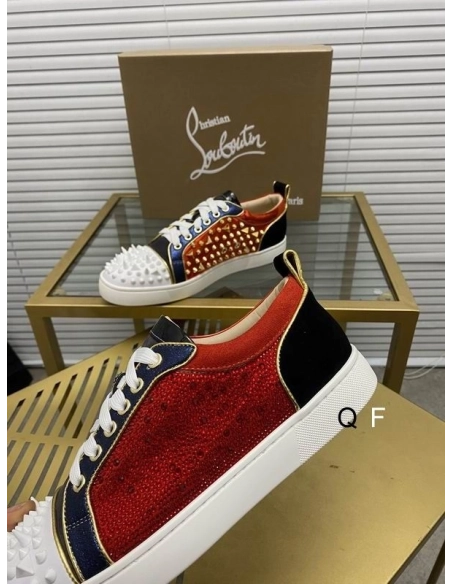 Replica Christian Louboutin Louis Spikes Sneakers Suede And Leather Strass Multicolor