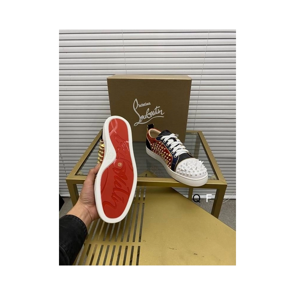 Replica Christian Louboutin Louis Spikes Sneakers Suede And Leather Strass Multicolor
