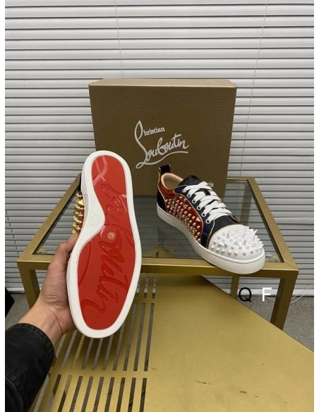Replica Christian Louboutin Louis Spikes Sneakers Suede And Leather Strass Multicolor