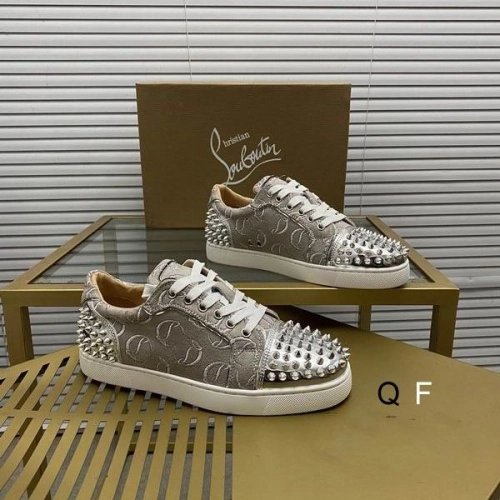 Cheap Christian Louboutin Vieira 2 Flat Spikes Sneakers Monogram-jacquard Metallic Silver for Sale