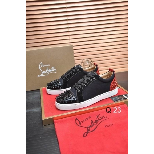 Fake Christian Louboutin Vieira 2 Sneakers CL Monogram Patent Leather and Fabric Black Red