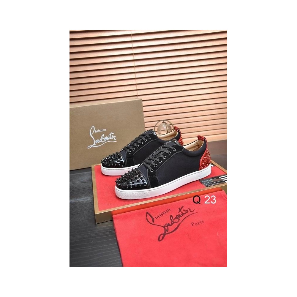 Fake Christian Louboutin Vieira 2 Sneakers CL Monogram Patent Leather and Fabric Black Red