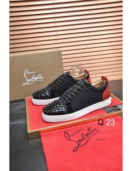Fake Christian Louboutin Vieira 2 Sneakers CL Monogram Patent Leather and Fabric Black Red