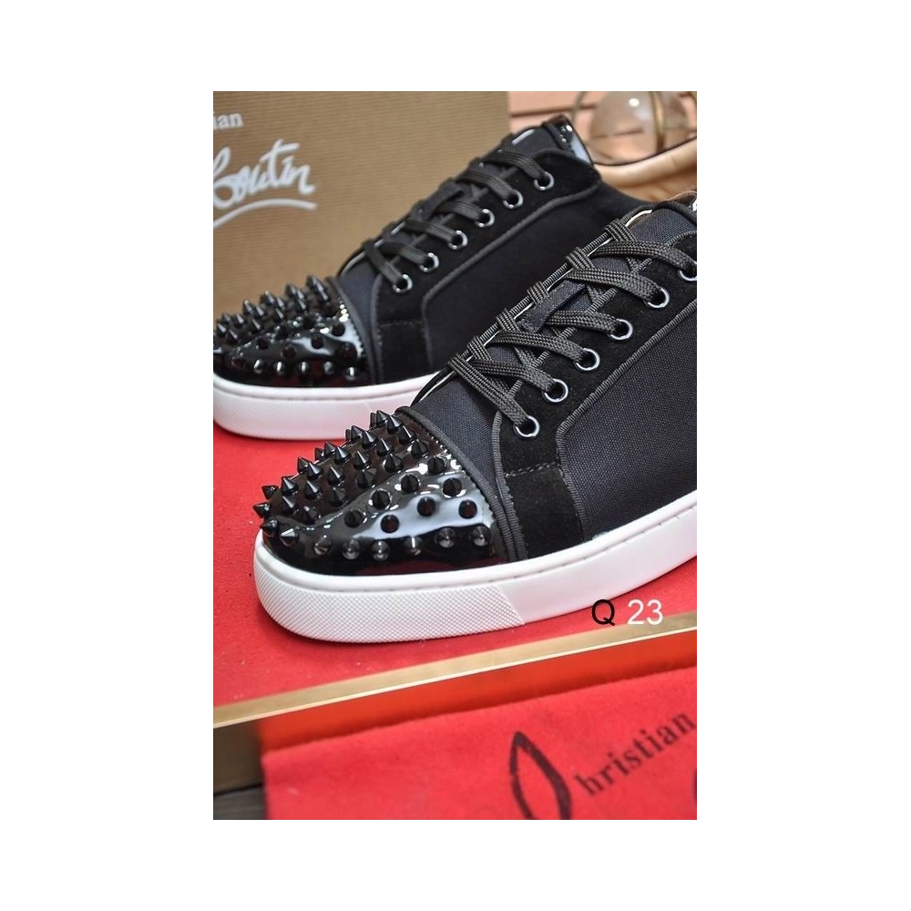Fake Christian Louboutin Vieira 2 Sneakers CL Monogram Patent Leather and Fabric Black Red