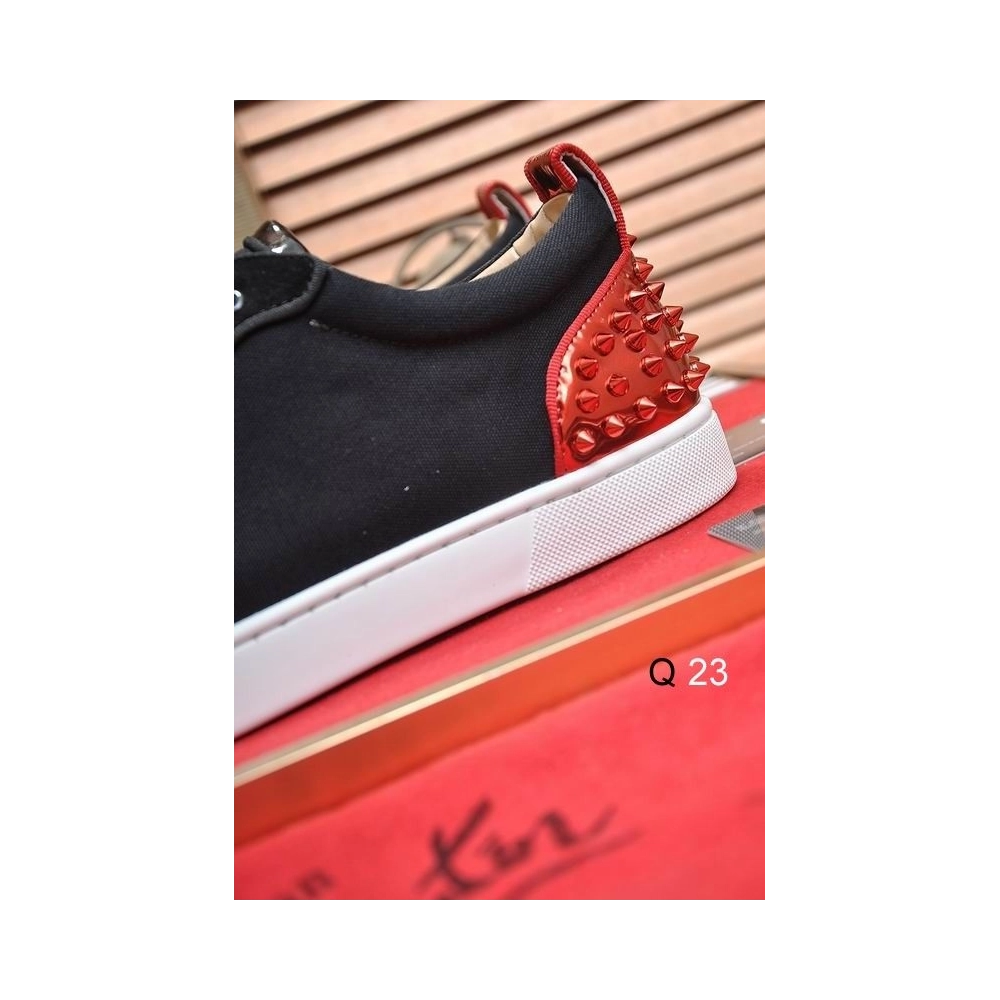 Fake Christian Louboutin Vieira 2 Sneakers CL Monogram Patent Leather and Fabric Black Red