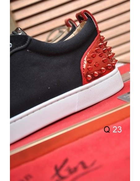 Fake Christian Louboutin Vieira 2 Sneakers CL Monogram Patent Leather and Fabric Black Red