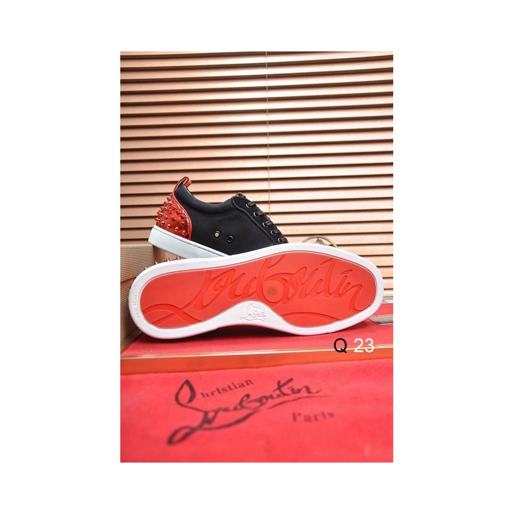 Fake Christian Louboutin Vieira 2 Sneakers CL Monogram Patent Leather and Fabric Black Red