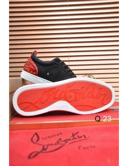 Fake Christian Louboutin Vieira 2 Sneakers CL Monogram Patent Leather and Fabric Black Red