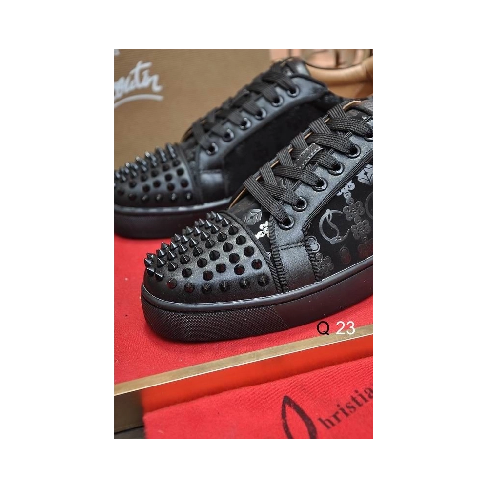 Replica Christian Louboutin Vieira 2 Sneakers CL Monogram Calf Leather and Veau Velours Black