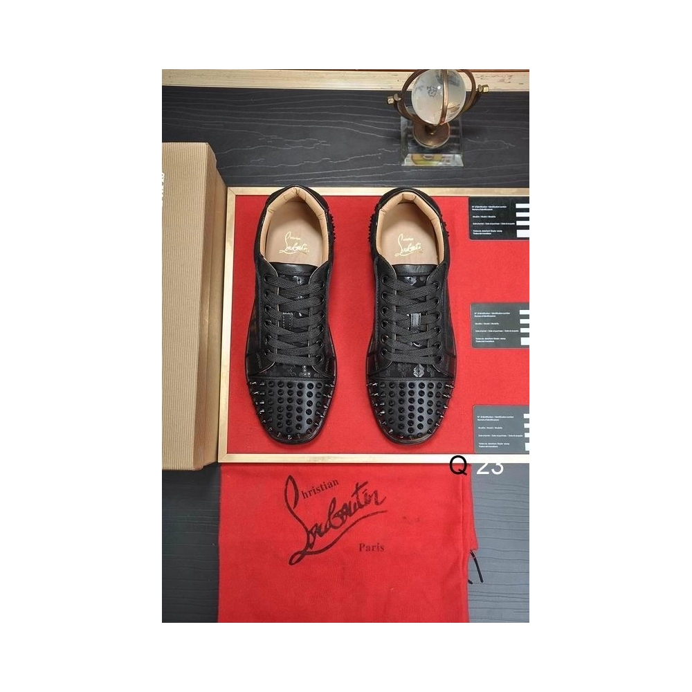 Replica Christian Louboutin Vieira 2 Sneakers CL Monogram Calf Leather and Veau Velours Black