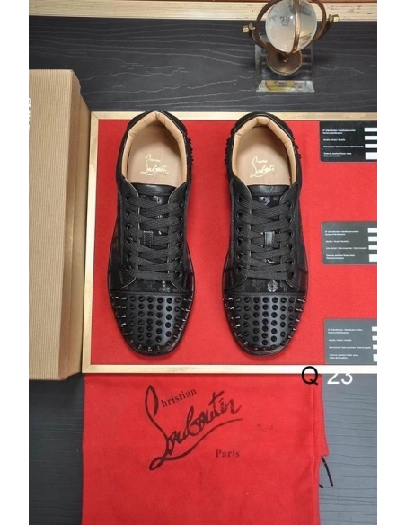 Replica Christian Louboutin Vieira 2 Sneakers CL Monogram Calf Leather and Veau Velours Black