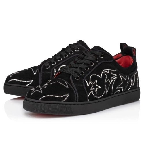 Discount Christian Louboutin Giddy Vieira Strass Men Sneakers Veau Velours And Strass Black Outlet