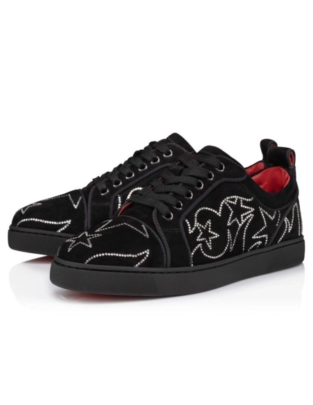 Discount Christian Louboutin Giddy Vieira Strass Men Sneakers Veau Velours And Strass Black Outlet