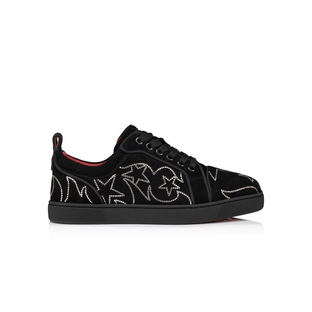 Discount Christian Louboutin Giddy Vieira Strass Men Sneakers Veau Velours And Strass Black Outlet