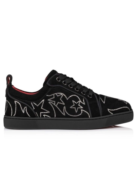 Discount Christian Louboutin Giddy Vieira Strass Men Sneakers Veau Velours And Strass Black Outlet