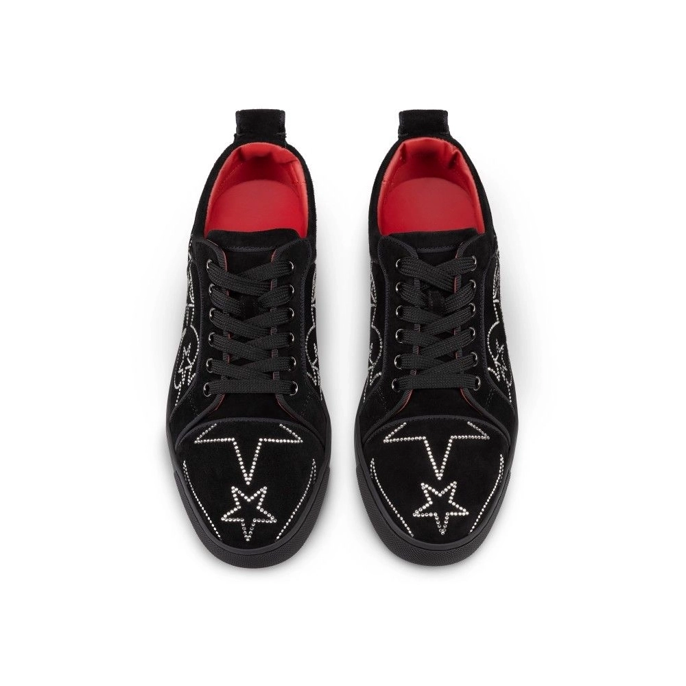 Discount Christian Louboutin Giddy Vieira Strass Men Sneakers Veau Velours And Strass Black Outlet