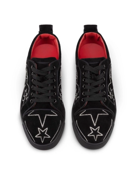 Discount Christian Louboutin Giddy Vieira Strass Men Sneakers Veau Velours And Strass Black Outlet