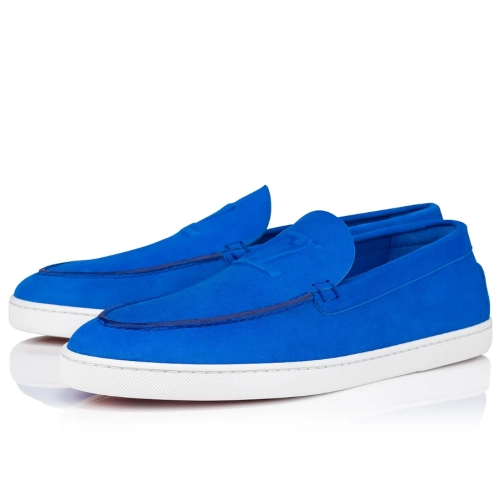 Fake Christian Louboutin Varsiboat Boat Shoes Suede Calf Leather Electric Blue