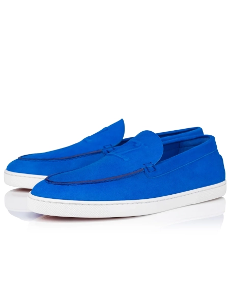 Fake Christian Louboutin Varsiboat Boat Shoes Suede Calf Leather Electric Blue