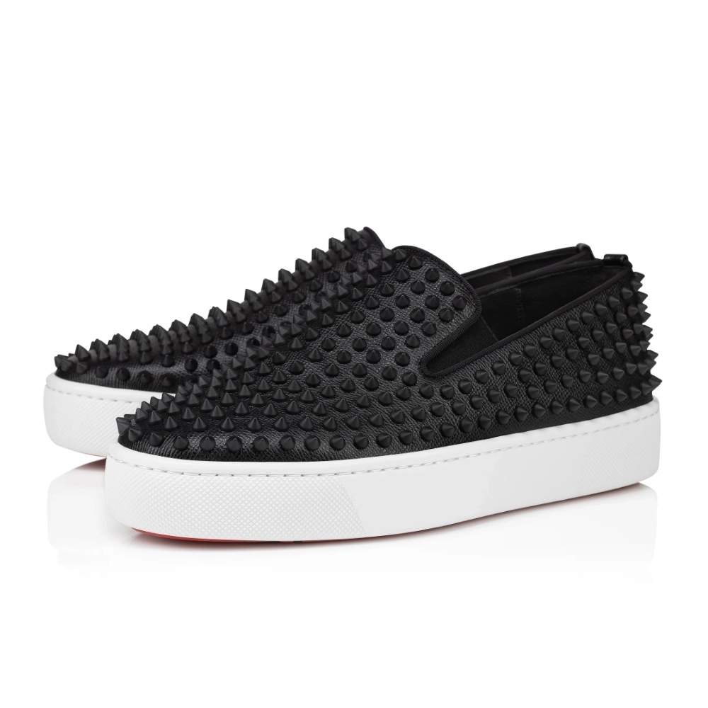 Fake Christian Louboutin Spikeboat Sneaker Alpin Leather Black Outlet Sale
