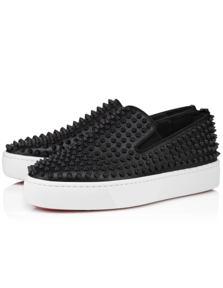 Fake Christian Louboutin Spikeboat Sneaker Alpin Leather Black Outlet Sale