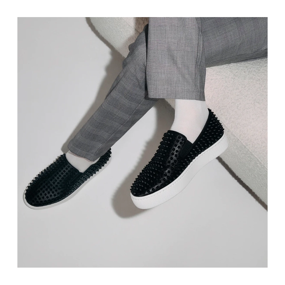 Fake Christian Louboutin Spikeboat Sneaker Alpin Leather Black Outlet Sale