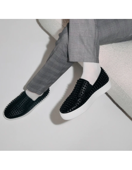 Fake Christian Louboutin Spikeboat Sneaker Alpin Leather Black Outlet Sale