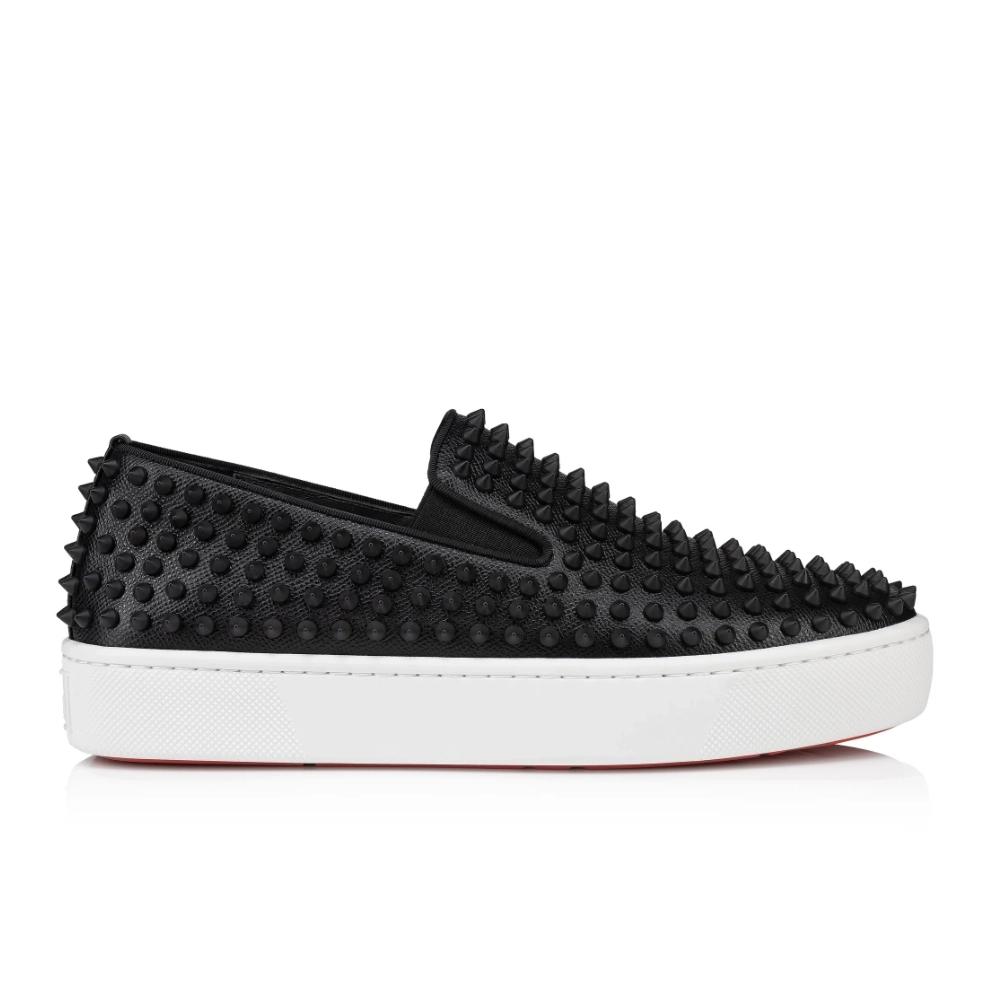 Fake Christian Louboutin Spikeboat Sneaker Alpin Leather Black Outlet Sale