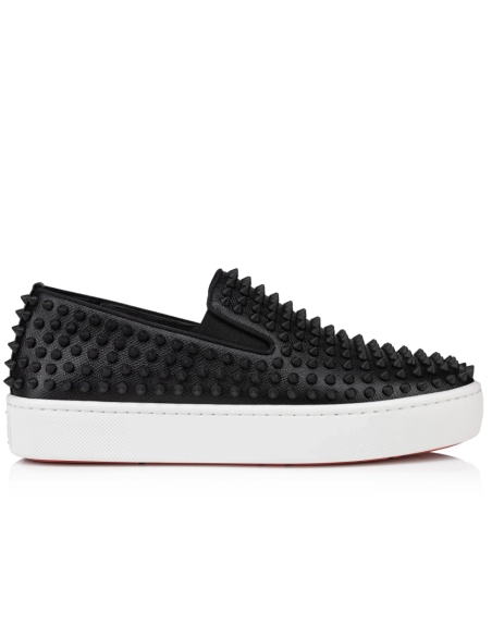 Fake Christian Louboutin Spikeboat Sneaker Alpin Leather Black Outlet Sale