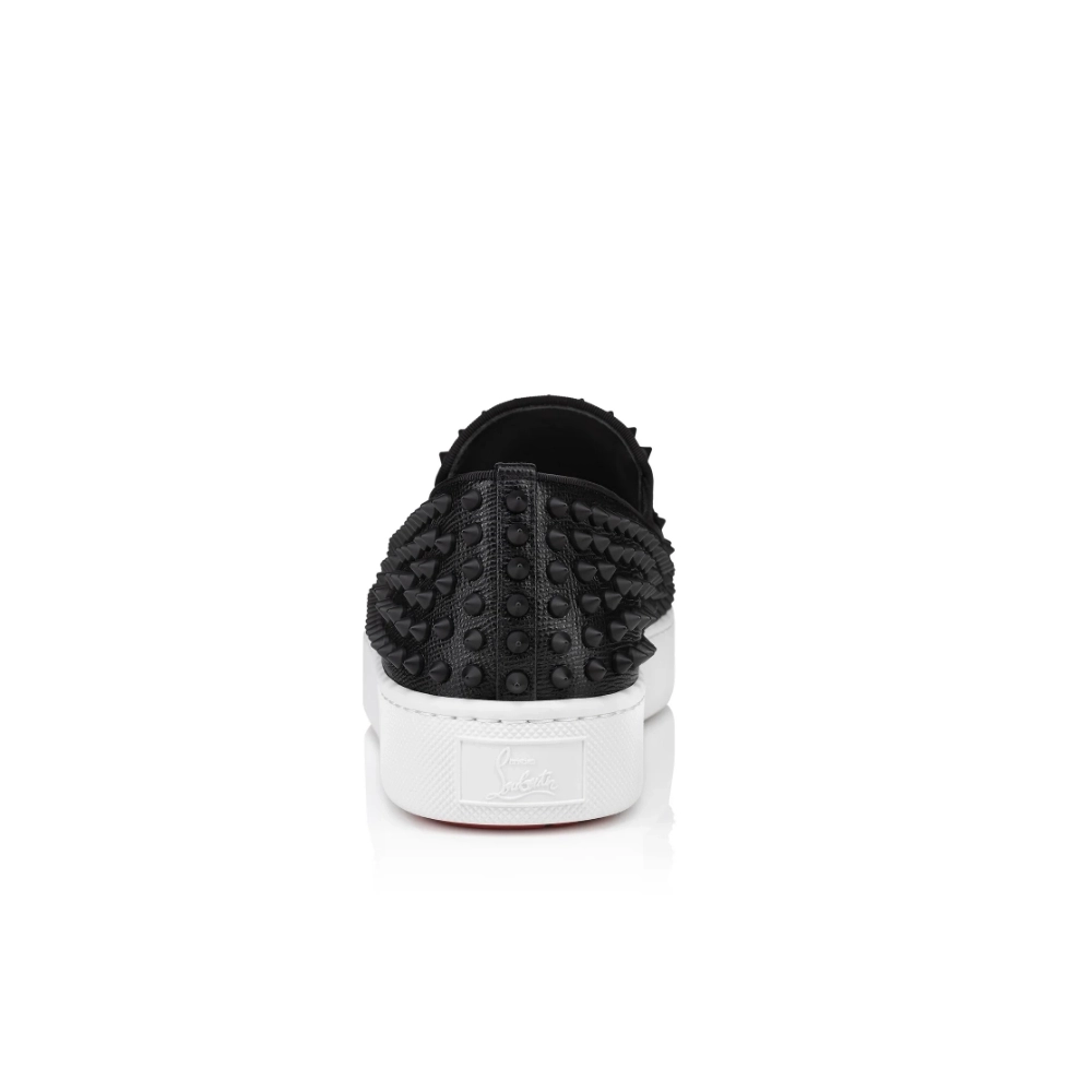 Fake Christian Louboutin Spikeboat Sneaker Alpin Leather Black Outlet Sale