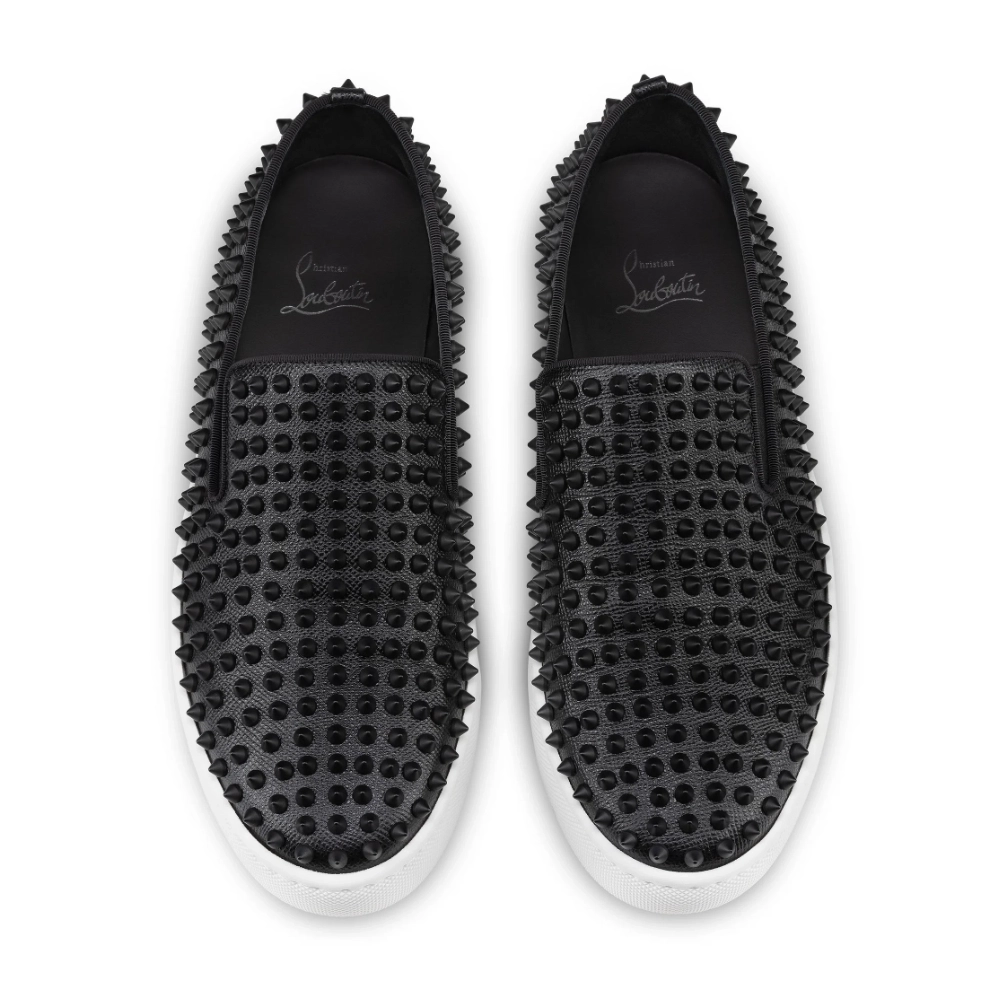 Fake Christian Louboutin Spikeboat Sneaker Alpin Leather Black Outlet Sale