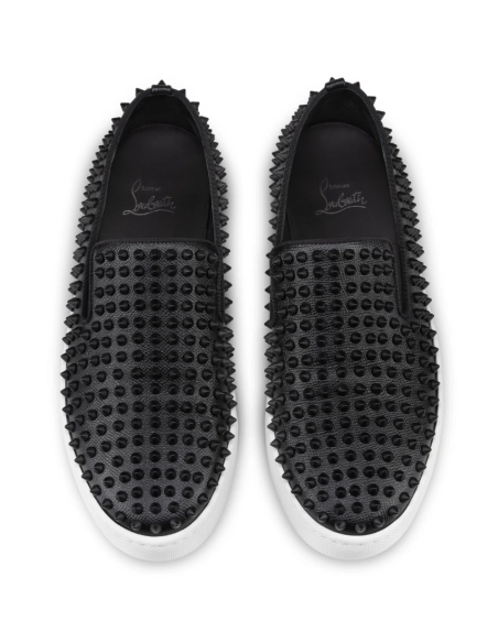 Fake Christian Louboutin Spikeboat Sneaker Alpin Leather Black Outlet Sale