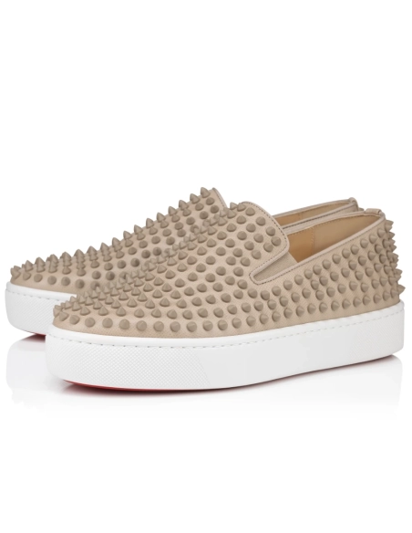 Knockoff Christian Louboutin Spikeboat Sneaker Alpin Leather Beige, Replica CL Shoes