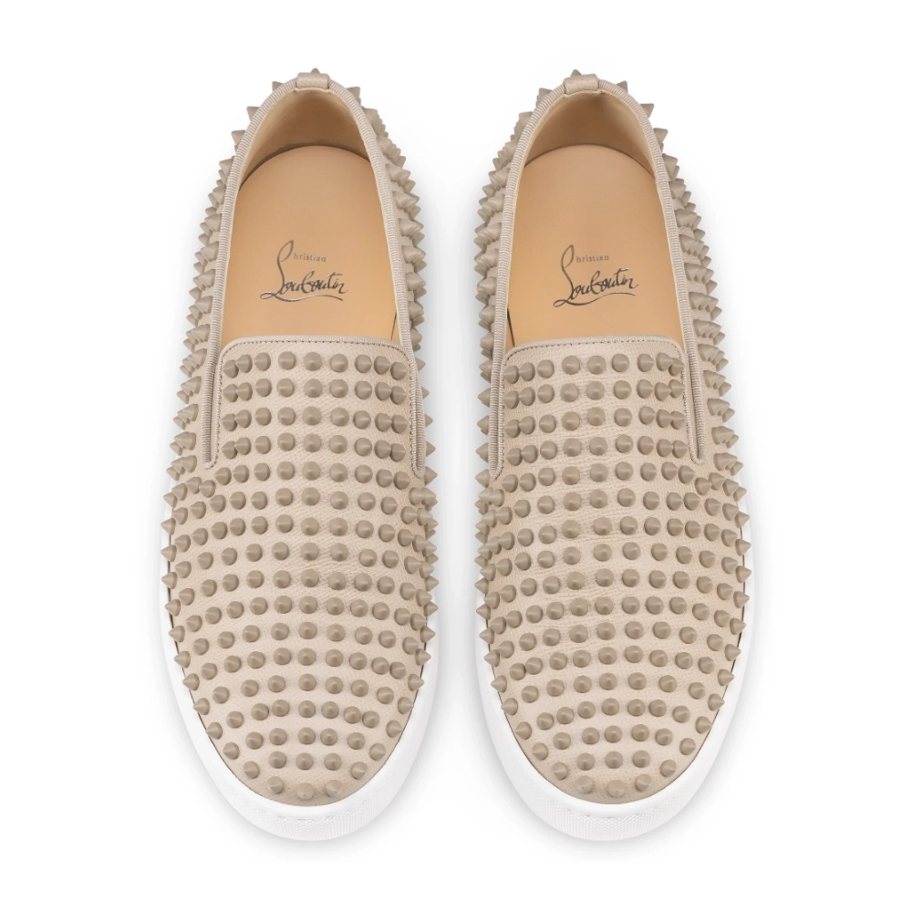 Knockoff Christian Louboutin Spikeboat Sneaker Alpin Leather Beige, Replica CL Shoes