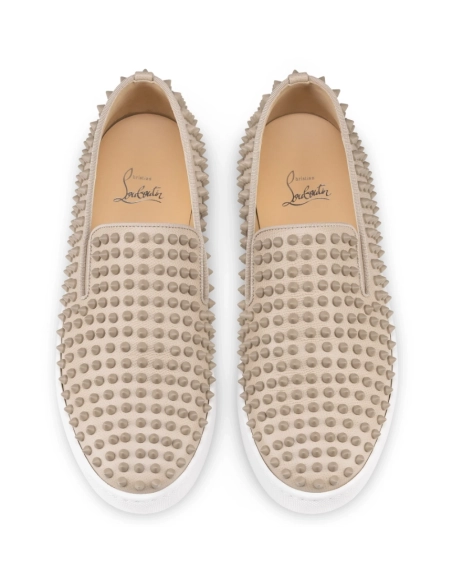 Knockoff Christian Louboutin Spikeboat Sneaker Alpin Leather Beige, Replica CL Shoes