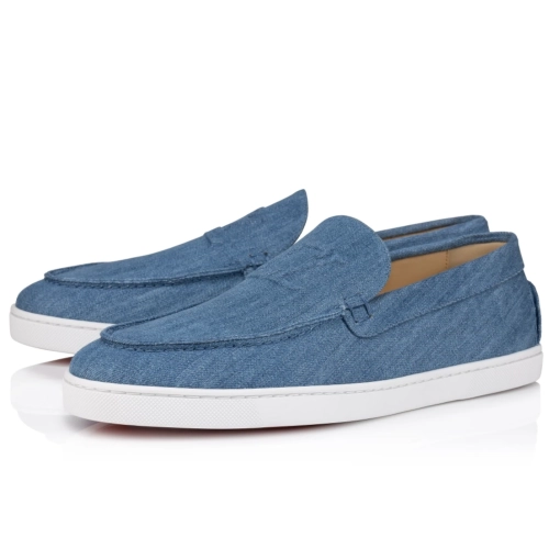 Cheap Christian Louboutin Varsiboat Boat Shoes Cotton Fabric Blue Sale Online, Discount CL Shoes