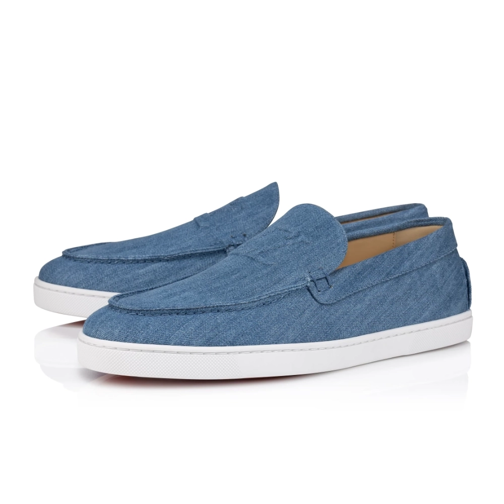 Cheap Christian Louboutin Varsiboat Boat Shoes Cotton Fabric Blue Sale Online, Discount CL Shoes
