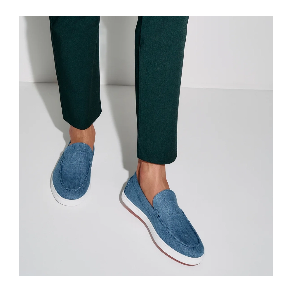 Cheap Christian Louboutin Varsiboat Boat Shoes Cotton Fabric Blue Sale Online, Discount CL Shoes