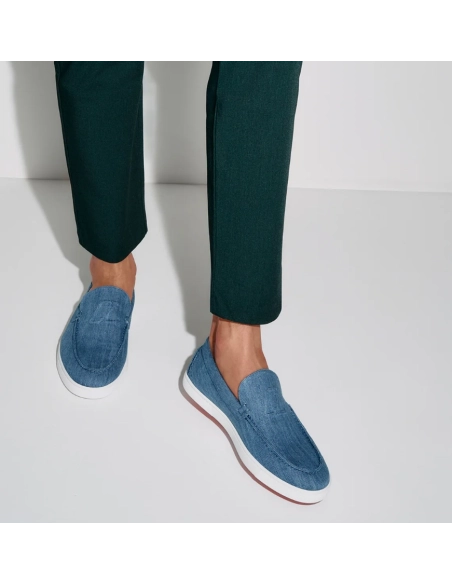 Cheap Christian Louboutin Varsiboat Boat Shoes Cotton Fabric Blue Sale Online, Discount CL Shoes