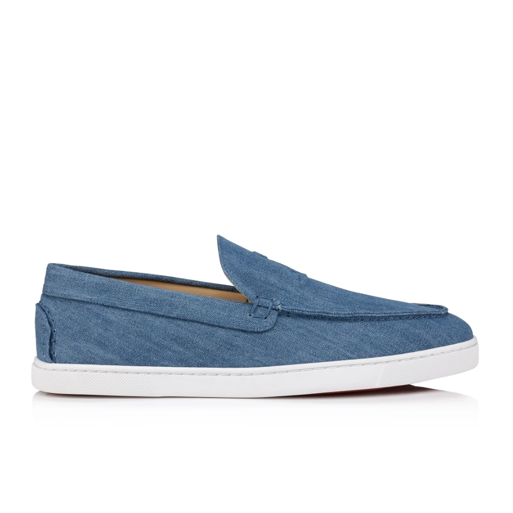 Cheap Christian Louboutin Varsiboat Boat Shoes Cotton Fabric Blue Sale Online, Discount CL Shoes