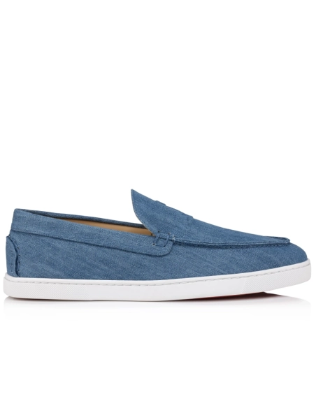 Cheap Christian Louboutin Varsiboat Boat Shoes Cotton Fabric Blue Sale Online, Discount CL Shoes